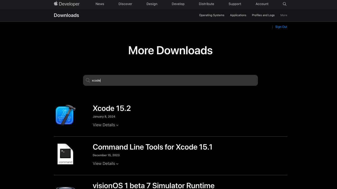 Apple Developer Download Page